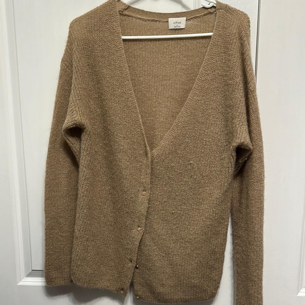 Wilfred Tan Cardigan with Cozy Texture and Relaxed Fit mohair and alpaca
